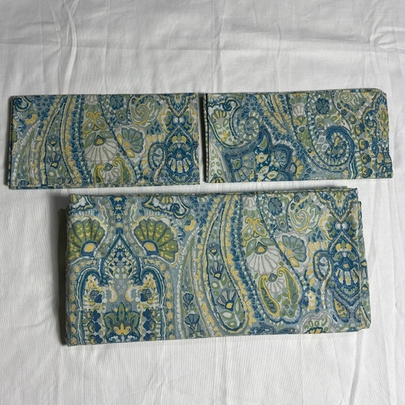 Pottery Barn Rosalie Queen Duvet & 2 Euro Shams Paisley Aqua Blue Yellow Green - Picture 2 of 13